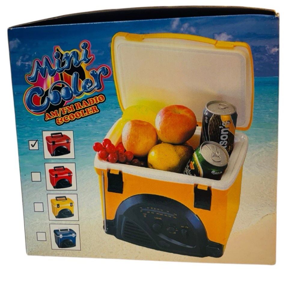 Rare LC Mini Cooler-AM FM Radio AA Battery/DC 6V Beach NIB Dentyne Ice Orange
