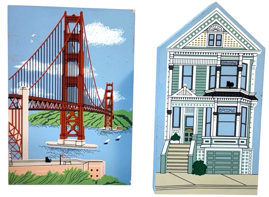 The Cat's Meow Wooden 1933 GOLDEN GATE BRIDGE ~ 1984 VICTORIAN ROWHOUSE ALAMO SQ