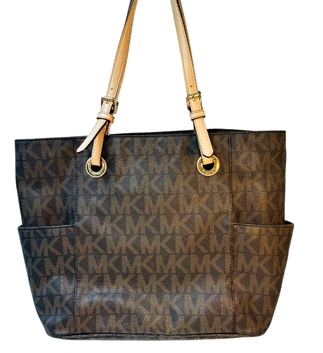 MICHAEL KORS Brown Large Leather Top Zip Logo Tote Shoulder Bag, MINT CONDITION