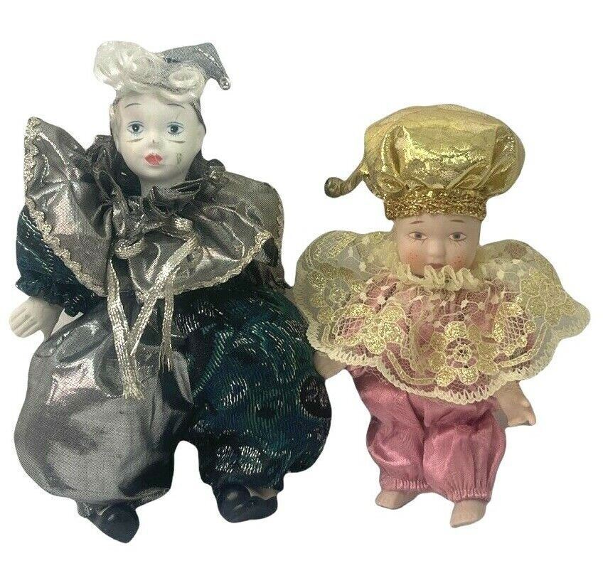 Lot of 2 Vintage Porcelain Bisque Clowns - EXCELLENT CONDITION