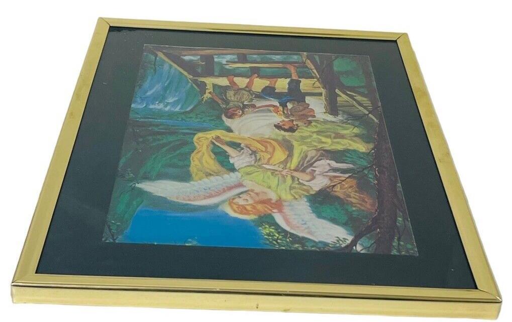VINTADGE Guardian Angel Picture Art in Gold Frame-Black Matting 8 X 10.