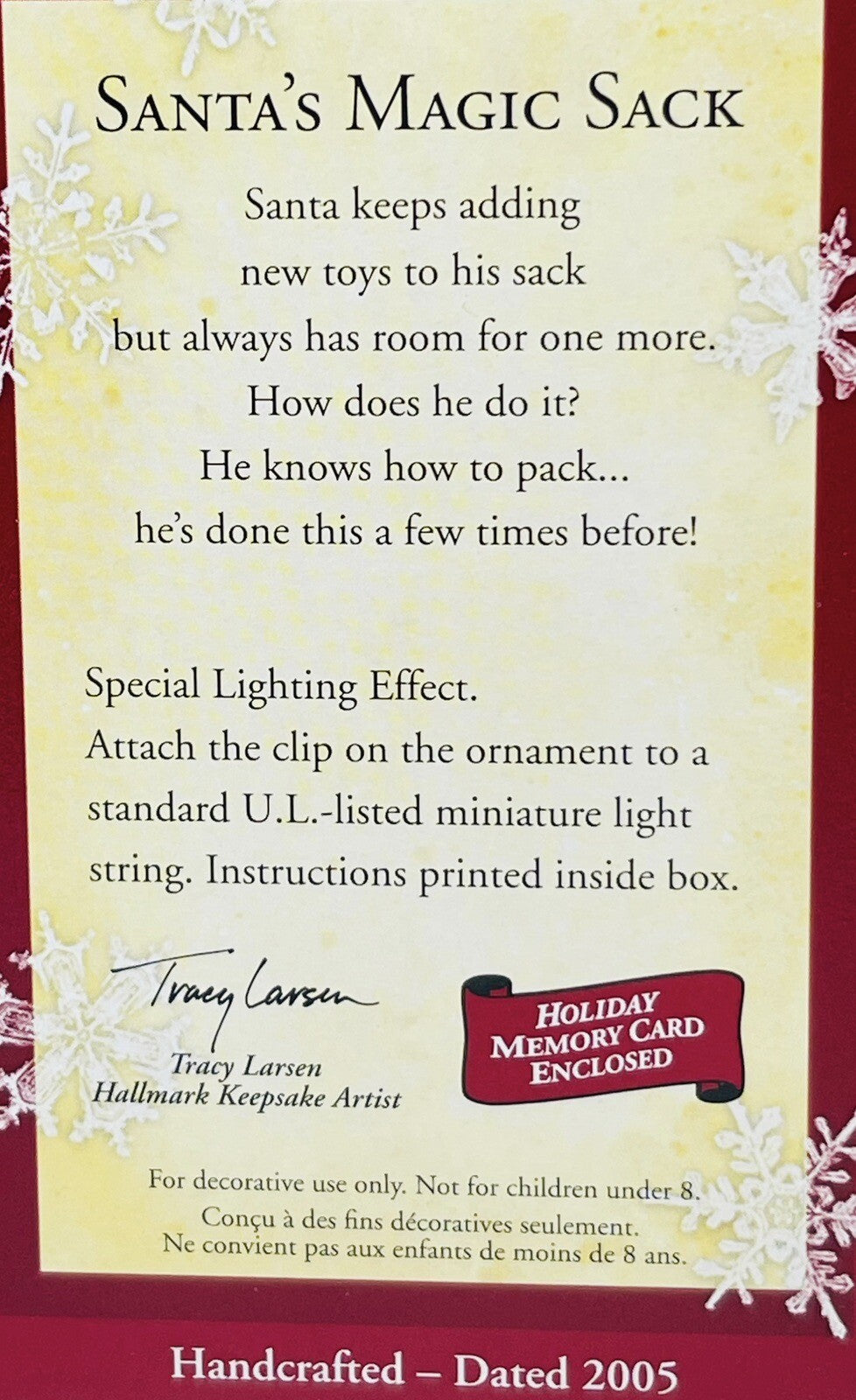 HALLMARK SANTA"S MAGIC SACK Clips to Light, Ornament & Memory Card KEEPSAKE 2005