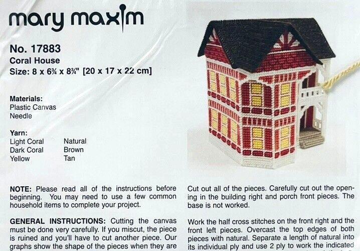 Cross Needle Stitch Plastic Canvas Kit No. 17883 Coral House MARY MAXIM