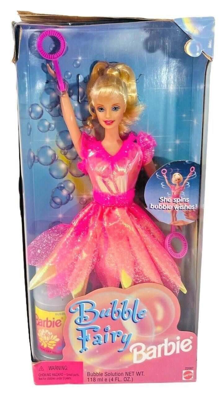 1998 Barbie Doll Bubble Fairy Spins, Pull Cord, Wand #22087 Mattel NRFB