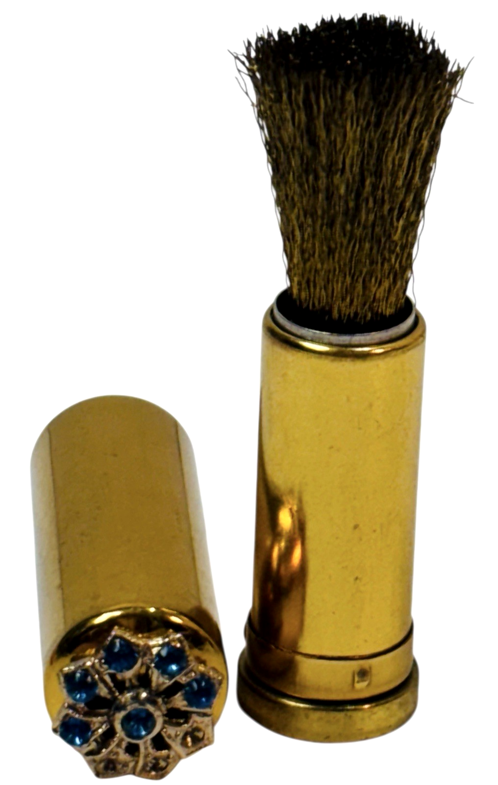 Vintage BRASS WIRE BRUSH, SUEDE CLEANING TOOL LIPSTICK STYLE CASE, w/Rhinestones