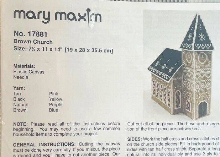 Cross Needle Stitch Plastic Canvas Kit No. 17881 "Brown Church" MARY MAXIM