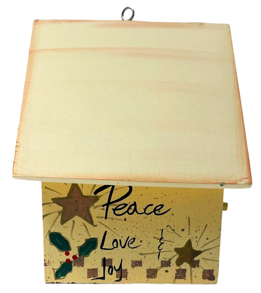 Joy Bird House Decorated Wood Hanging Christmas Angels Peace, Love, By ABC 56335