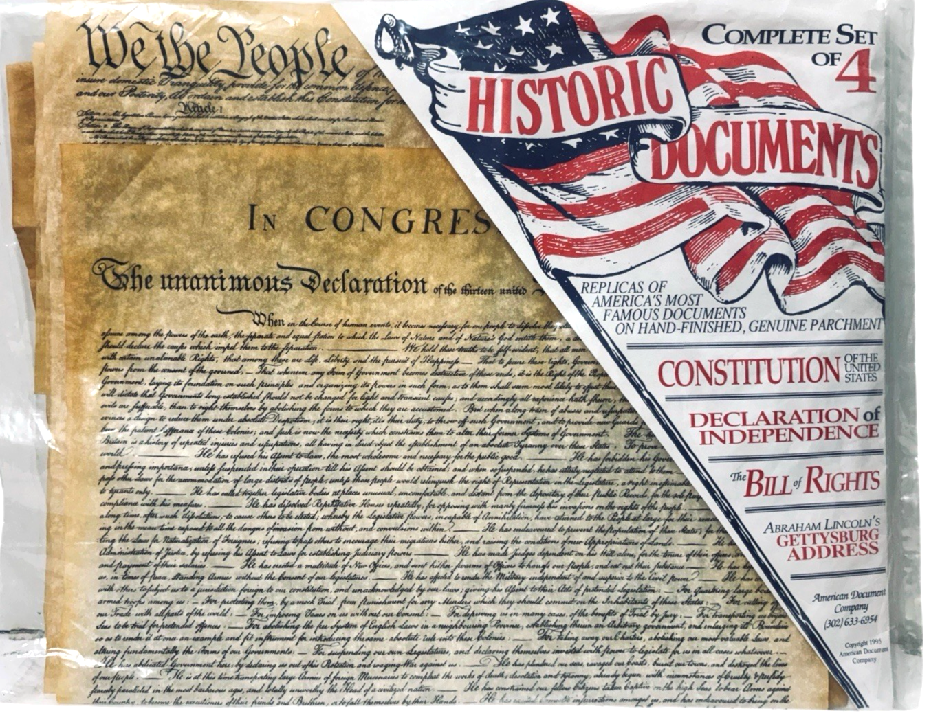 Complete Set of 4 American Historical Documents - Replicas in Original Package