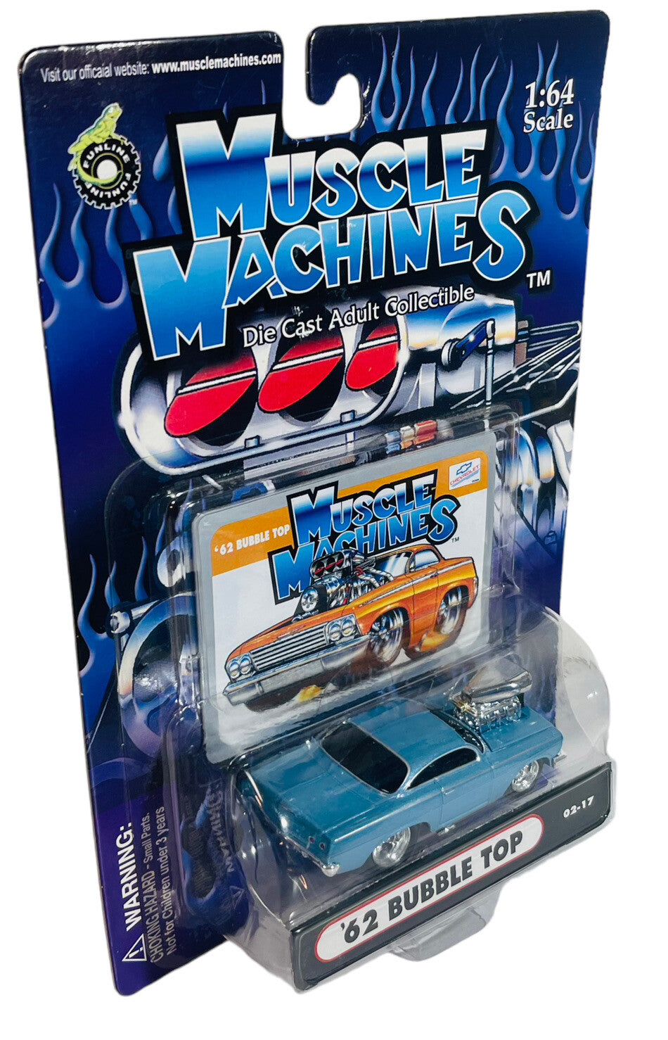 2002 Muscle Machines 1962 BUBBLE TOP 1:64 BLUE w/CHROME RIMS 02-17 - BRAND NEW