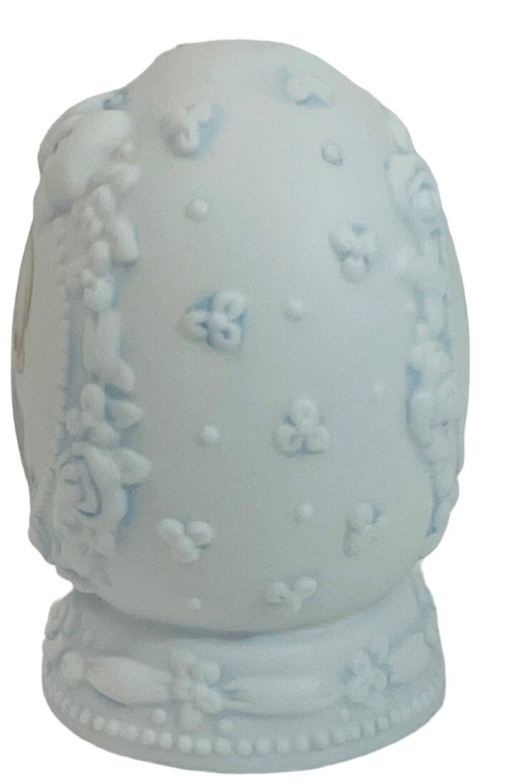1997 Precious Moments Figurine P/M BOY W/BASKET ON BLUE EGG-Enesco