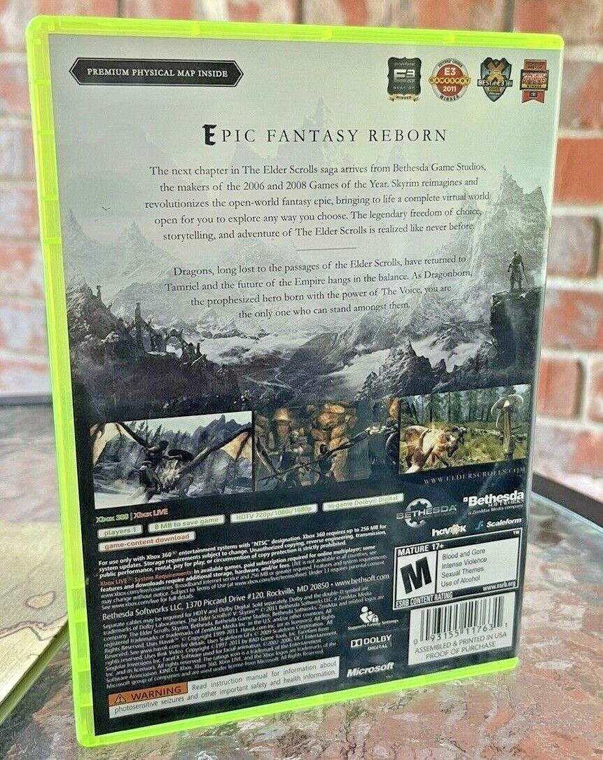 Skyrim Xbox 360, The Elder Scrolls V: 2011 Includes Full Size Map "MINT"