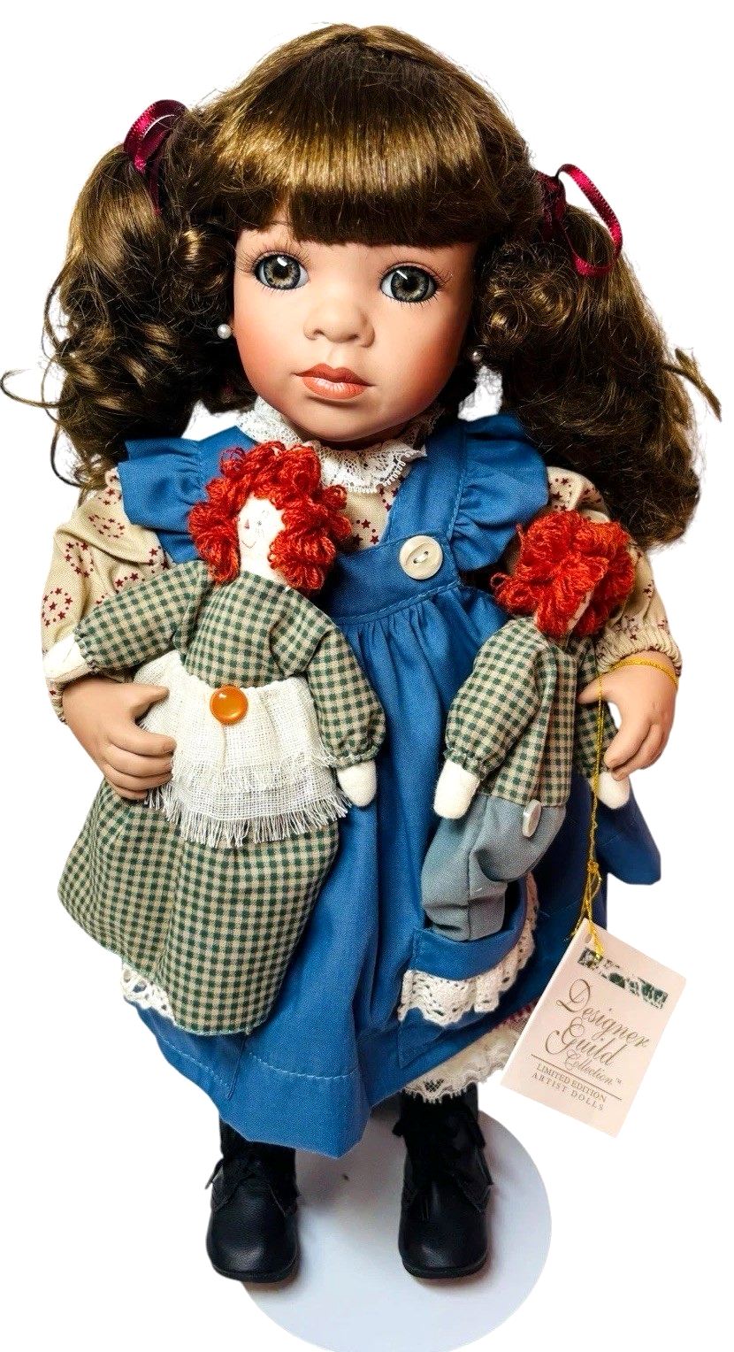 1993 Designer Guild "ANNABELLE" Porcelain 15'' Doll w/Rag Dolls By Linda Steele