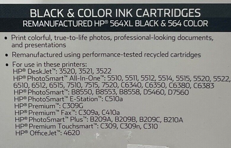 High Capacity Combo Inks for HP 564 Xl - Pack of 4, Expired 10/19 ONN NEW~SEALED