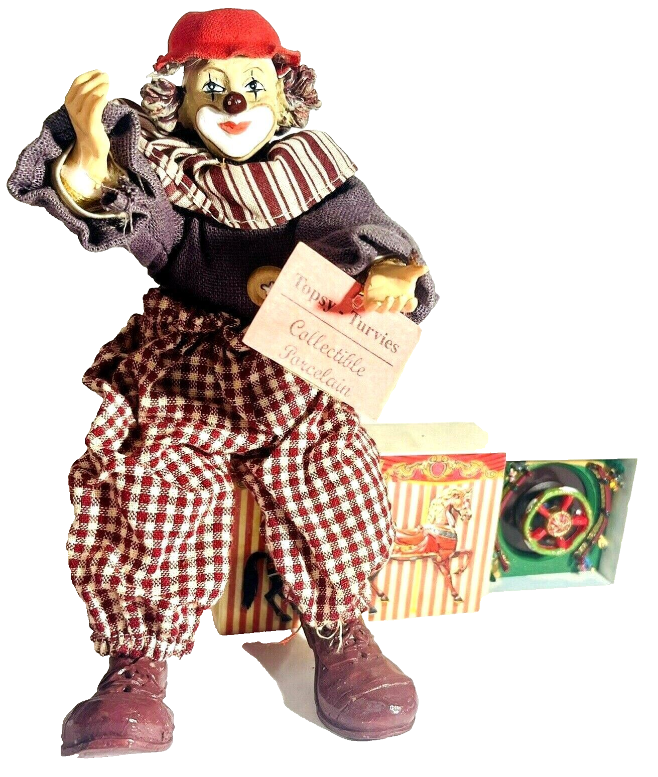 Musical Porcelain Circus Clown Doll Topsy 7” Tall ~ Turvies Collectible VANTAGE