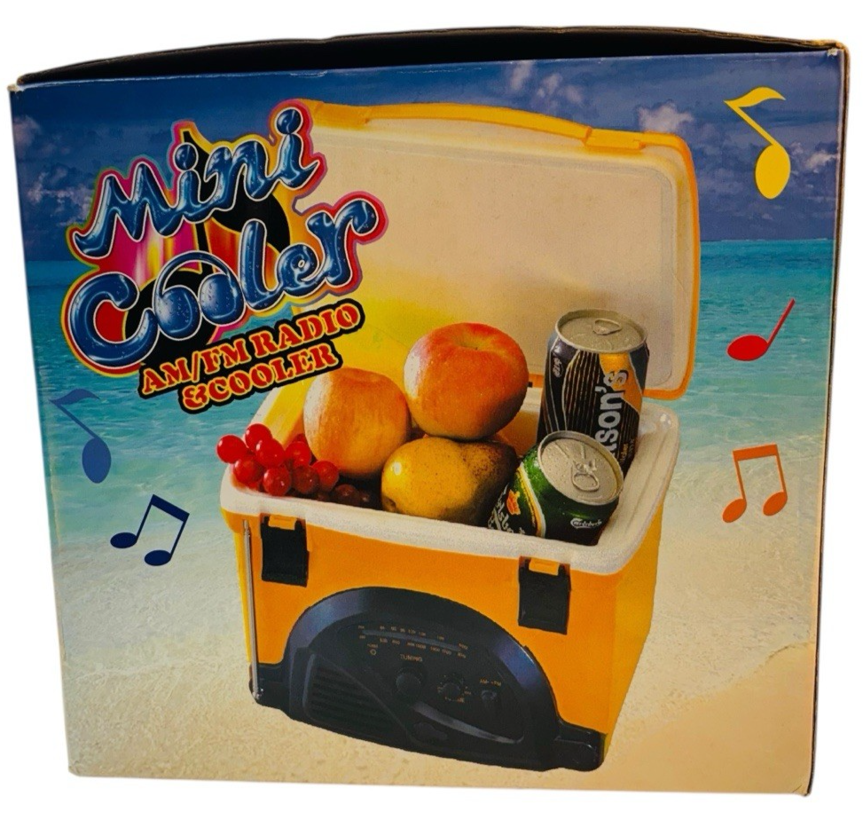 Rare LC Mini Cooler-AM FM Radio AA Battery/DC 6V Beach NIB Dentyne Ice Orange