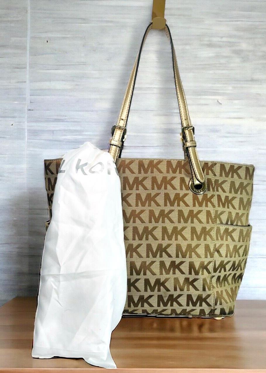 Signature Gilly Tote Leather Strap Gold Studs Designer MK w/Dustbag Michael Kors