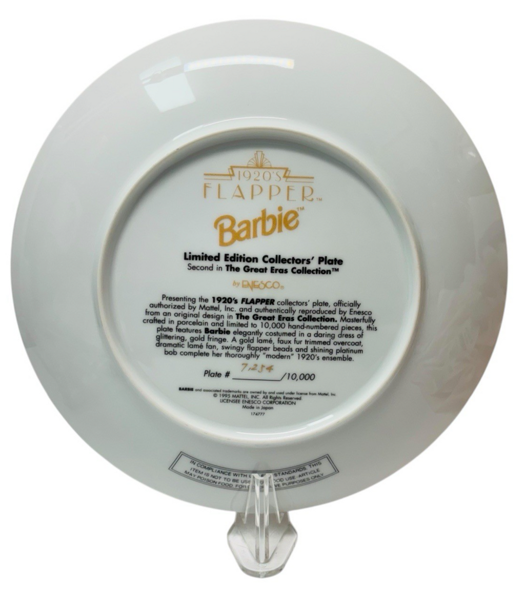 Enesco 1920s Flapper Barbie Collector Plate 7234/10,000 8.25" 1995 W/Certificate