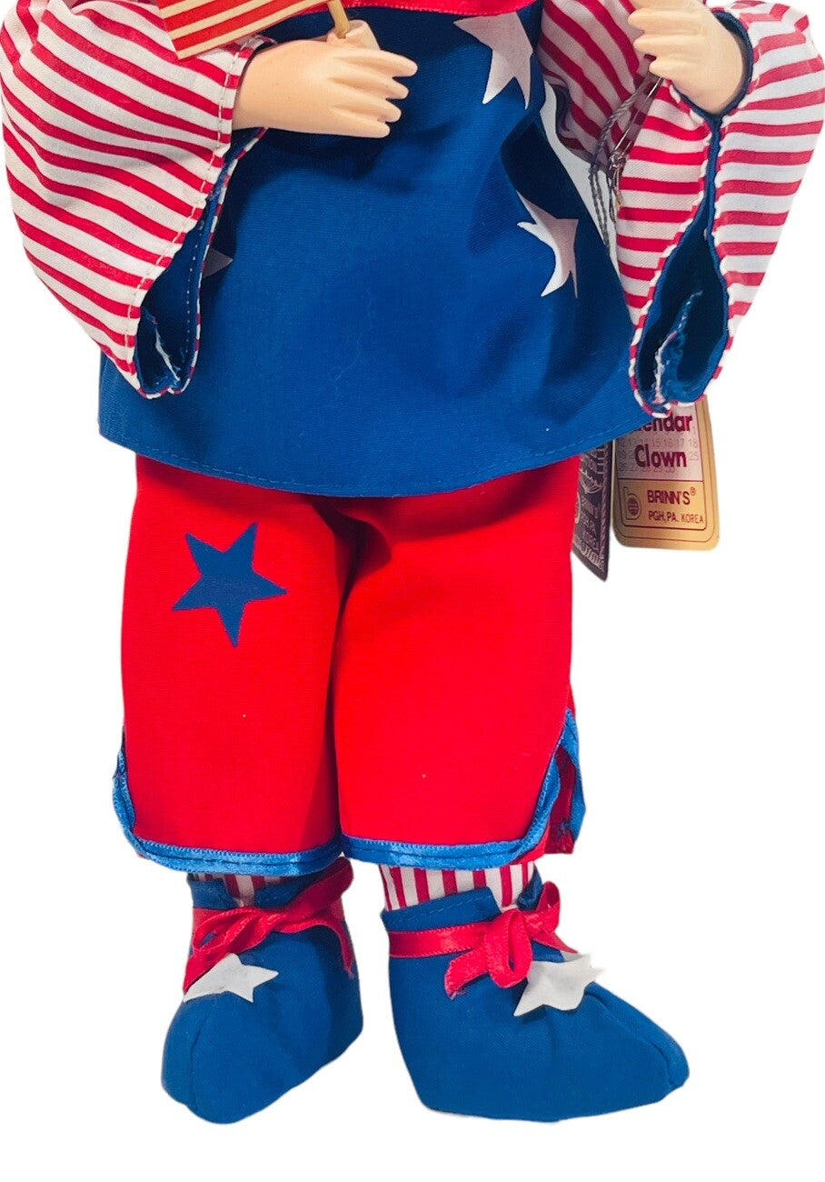 CLOWN 14" DOLL BRINNS JULY CALENDAR PORCELAIN, w/COA~IN ORIGINAL BOX.