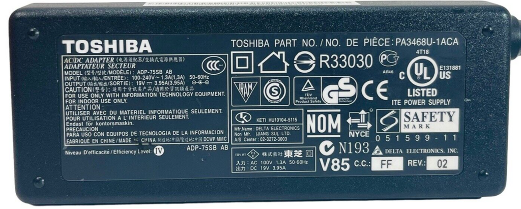 LAPTOP POWER ADAPTER ADP-75SB AB 19V. 3.95 ATOSHIBA "GENUINE/TESTED & WORKS".