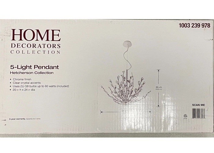 Home Decorators Collection Hetcherson Crystal 5-Light Pendant, Chrome Finish NIB