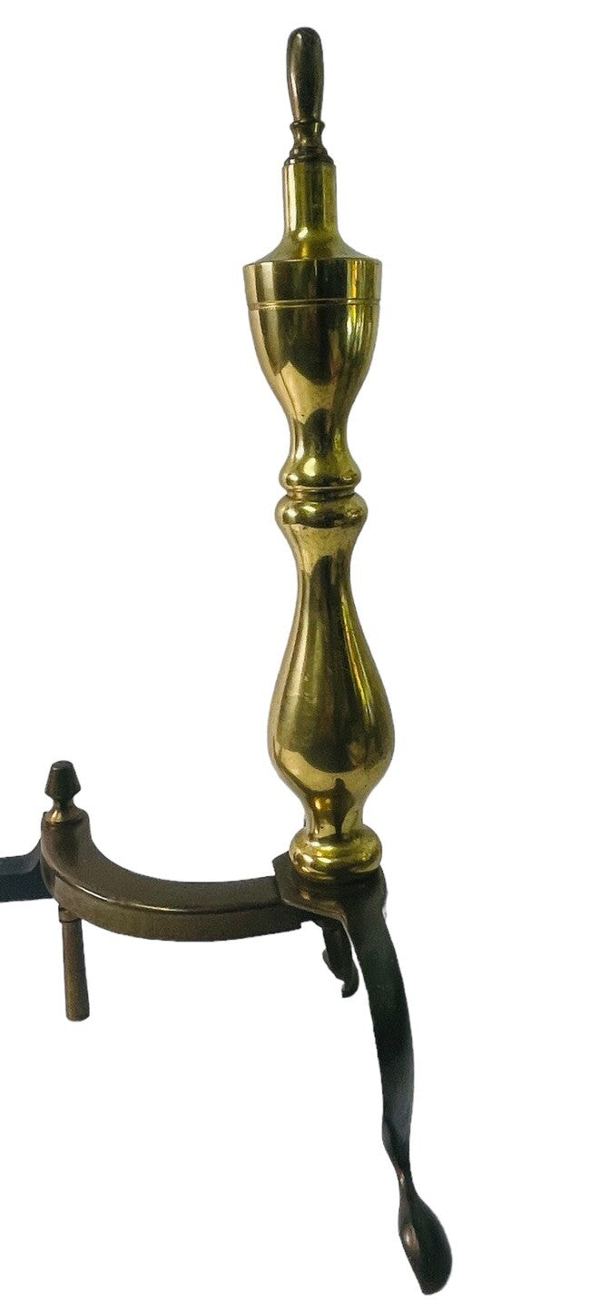 MID 20th CENTURY FEDERAL STYLE BRASS & STEEL ANDIRONS 16'' CLAW FEET ~Pair of 2