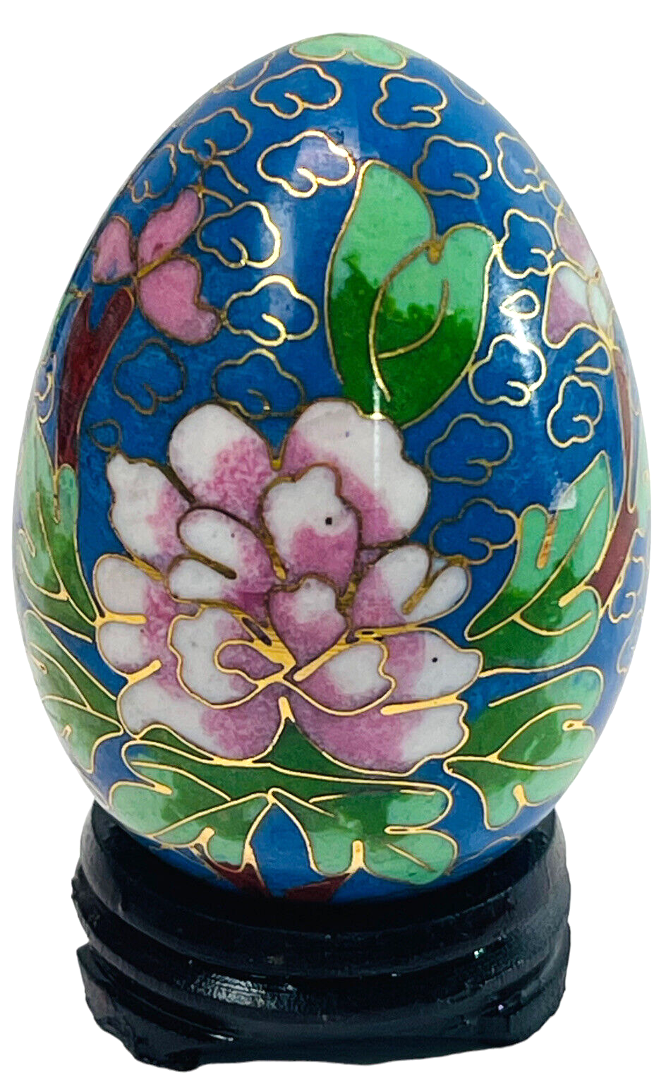 Vintage Hand Painted Floral Egg w/Original Stand "MINT".