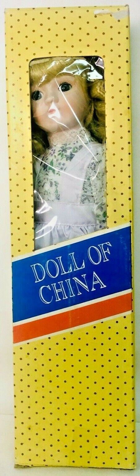 China Porcelain 15'' Doll ~ Dark Blue Eyes ~ In Original Box, MINT CONDITION