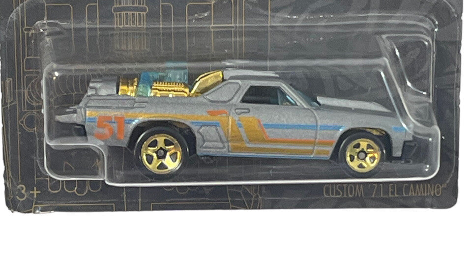 CUSTOM '71 EL CAMINO CAR 51, GHN94-K9101L ~ SILVER w/GOLD RIMS ~ Hot Wheels-NEW