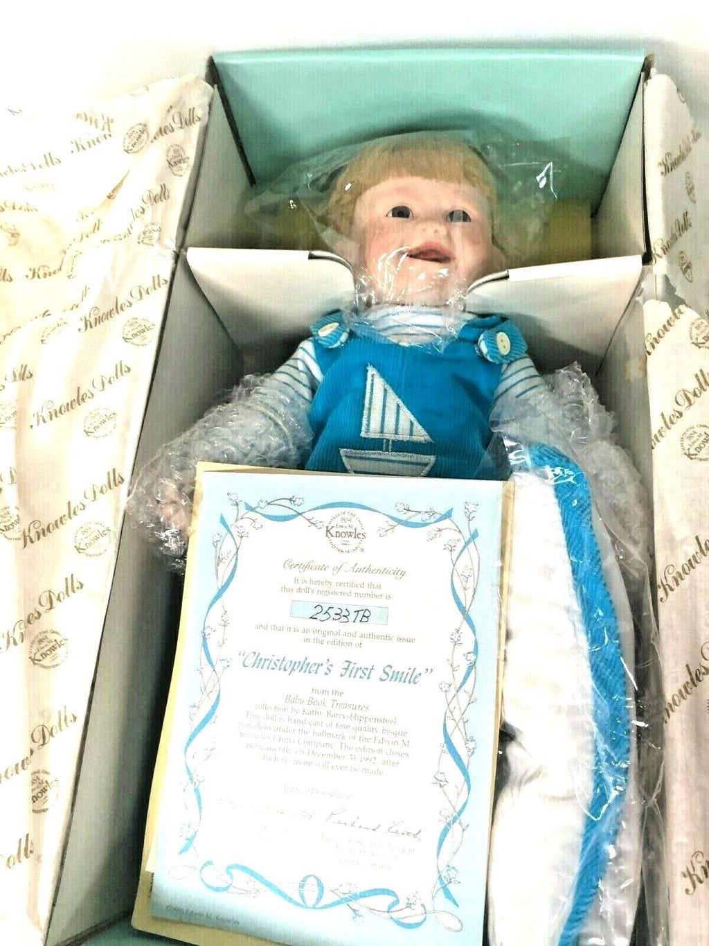 EDWIN KNOWLES 1991 PORCELAIN DOLL CHRISTOPHER’S FRIST SMILE~AUTHENTICITY #2533TB