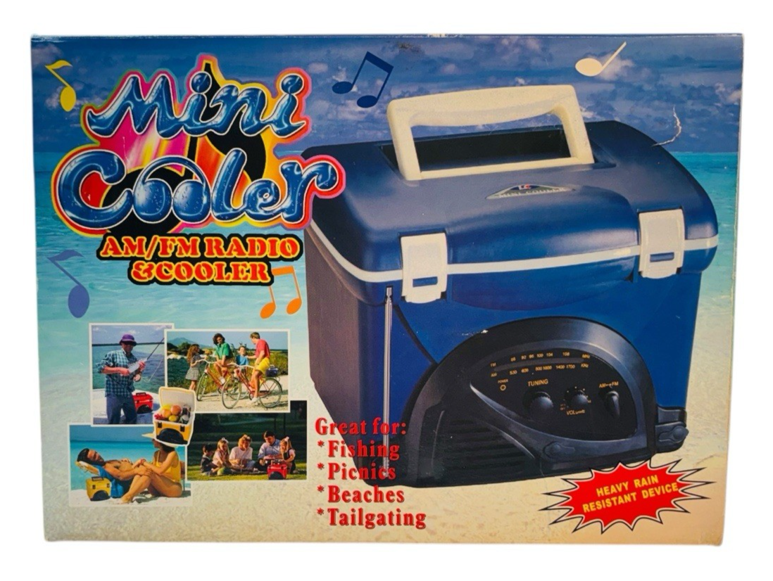 Rare LC Mini Cooler-AM FM Radio AA Battery/DC 6V Beach NIB Dentyne Ice Orange