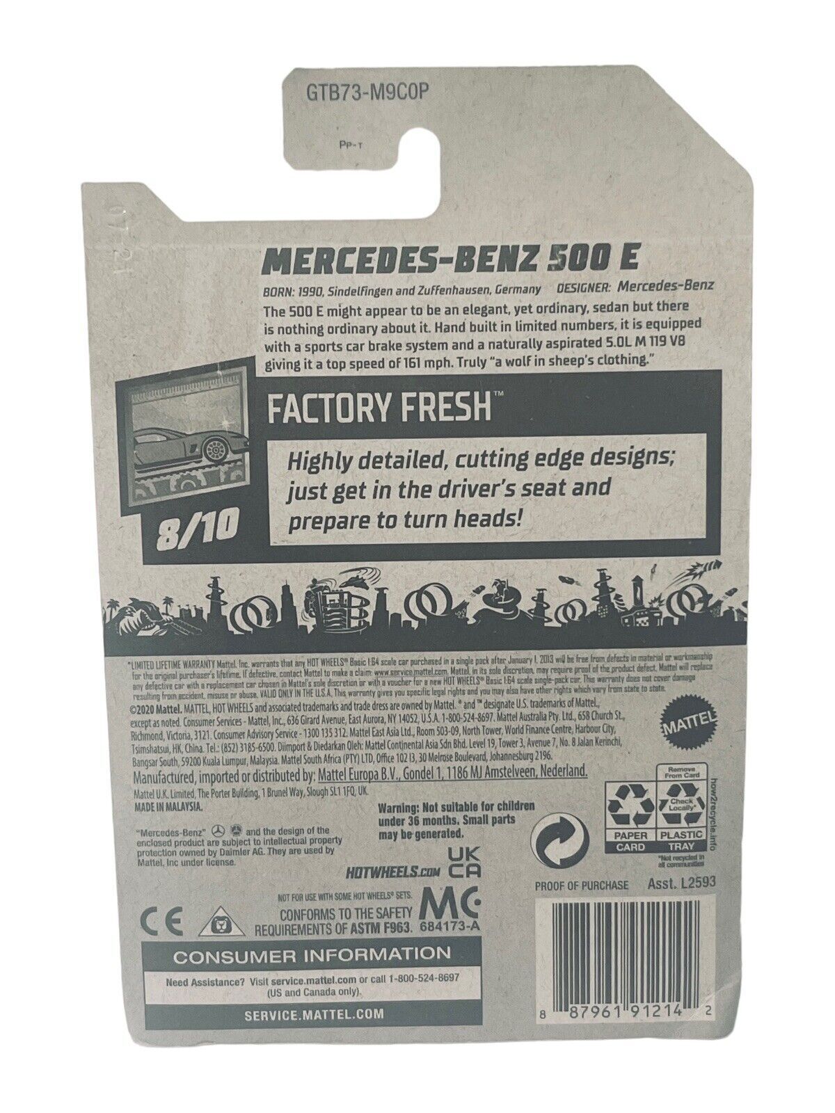 MERCEDES-BENZ 500 E 8/10 FACTORY FRESH 1:64 Scale SILVER ~ 2020 Hot Wheels #145