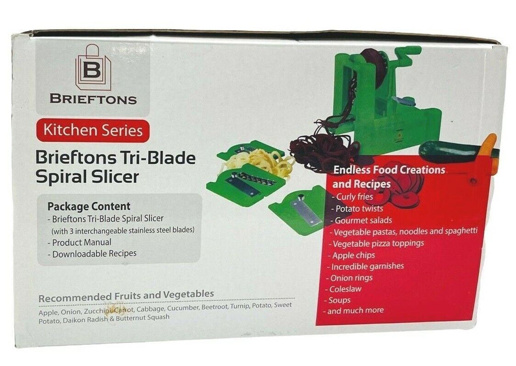 BRIEFTONS Vegetable Cutter Spiralizer 3-Interchangable Blade Styles Green-Manual