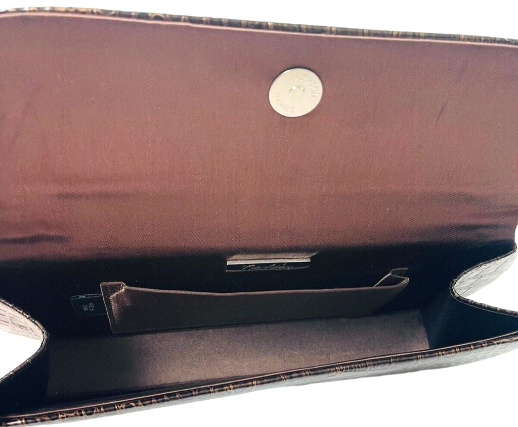 Faux Crocodile Leather Clutch Pruse Brown-L 11" X H 4" Chain Strap ~ Kate Landry