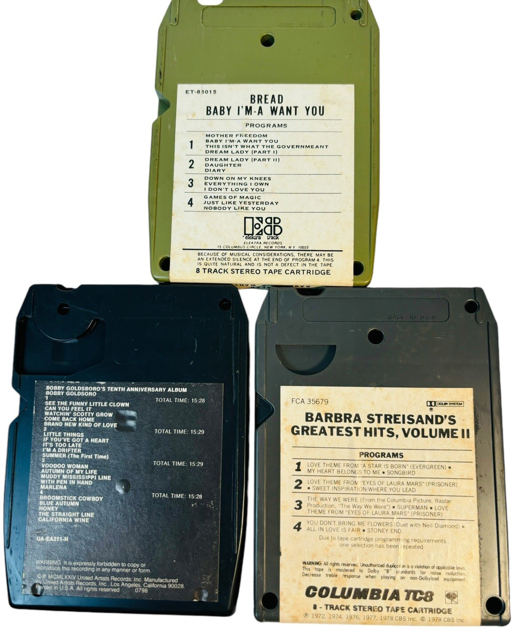 VINTAGE 8 TRACK TAPES MUSIC COLLECTION of ROCK, POP & COUNTRY, LOT 12 Tapes.