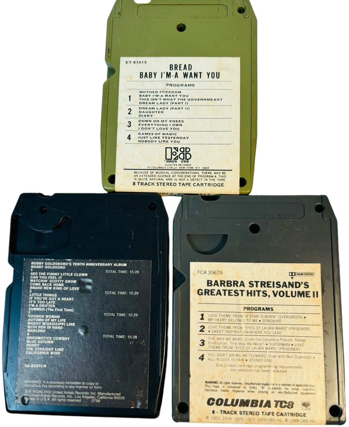 VINTAGE 8 TRACK TAPES MUSIC COLLECTION of ROCK, POP & COUNTRY, LOT 12 Tapes.