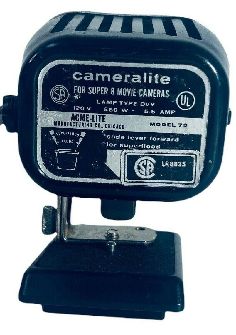 Super 8 Movie Camera Lamp ACME-LITE Model 70 Vintage/Made in USA