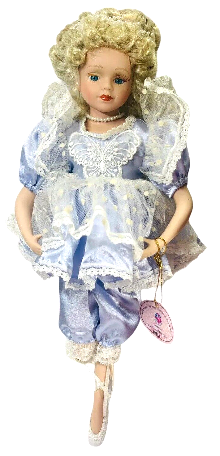 J.MISA COLLECTION PORCELAIN 18'' BALLERINA DOLL EMILY ~ SATIN BLUE OUTFIT.