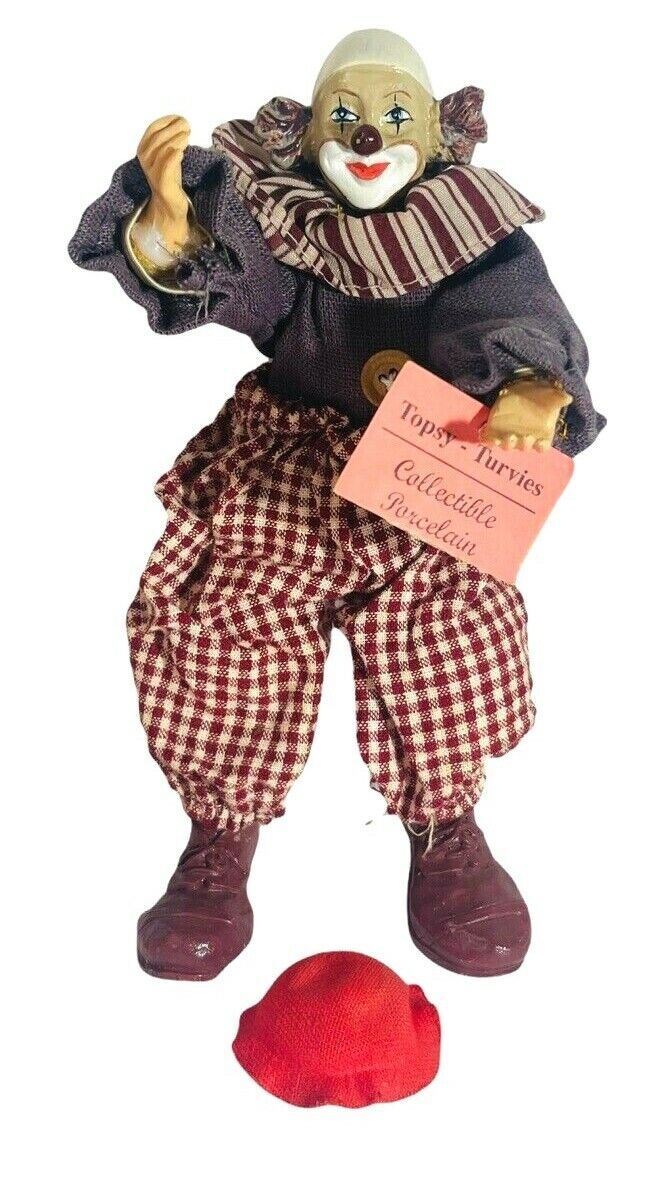 Musical Porcelain Circus Clown Doll Topsy 7” Tall ~ Turvies Collectible VANTAGE
