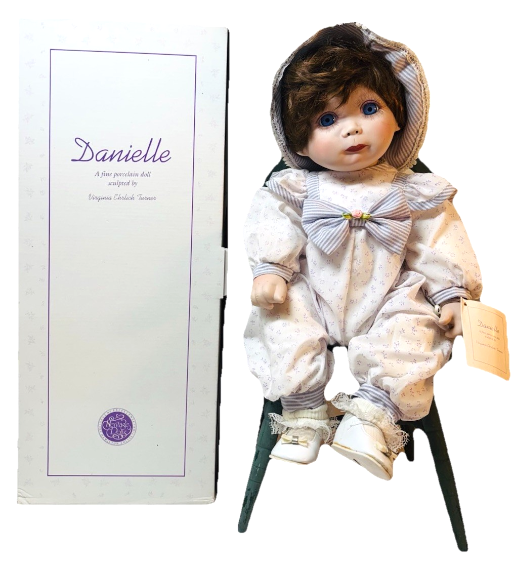 Virginia Turner 1992 Porcelain Doll Danielle Large Blue Eyes H-17” & 2.4Lbs.