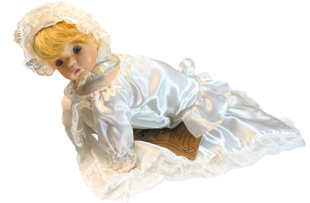 SETMOUR MANN’S DOLL 12.5" PORCELAIN w/SATIN BLANKET & CERTIFICATE, CONNOISSEUR.
