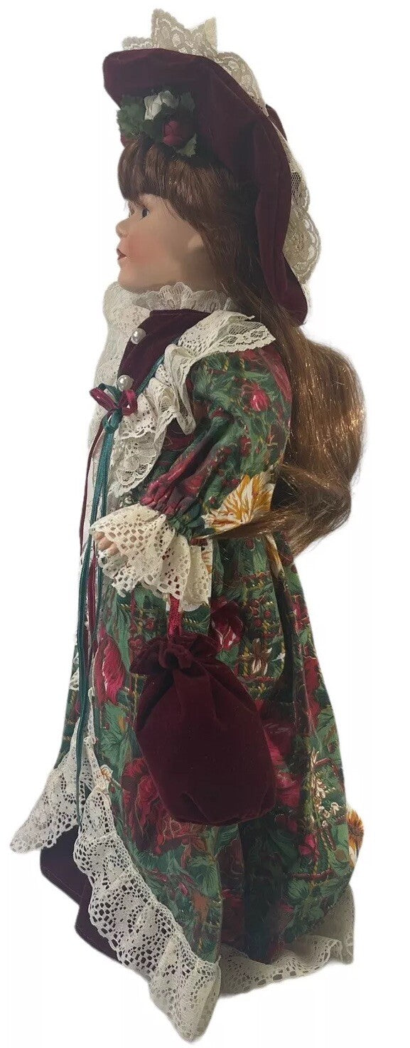 BEATIFUL VICTORIAN 17'' DOLL DRESS IN LONG VELVET DRESS~FLORA OVERLAY.
