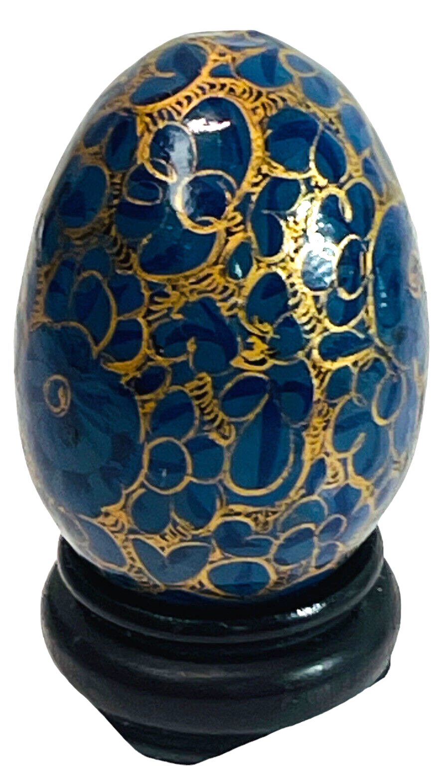 Floral Wood Egg Handmade w/Bright Flowers & Original Stand "MINT".