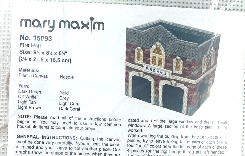 Cross Needle Stitch Plastic Canvas Kit "FIRE HALL" No. 15093.