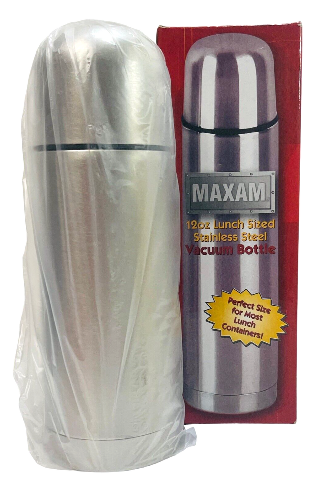 THERMOS 12oz VACUUM BOTTLE~ Lunch Size Stainless Steel, for HOT & COLD-MAXAM®