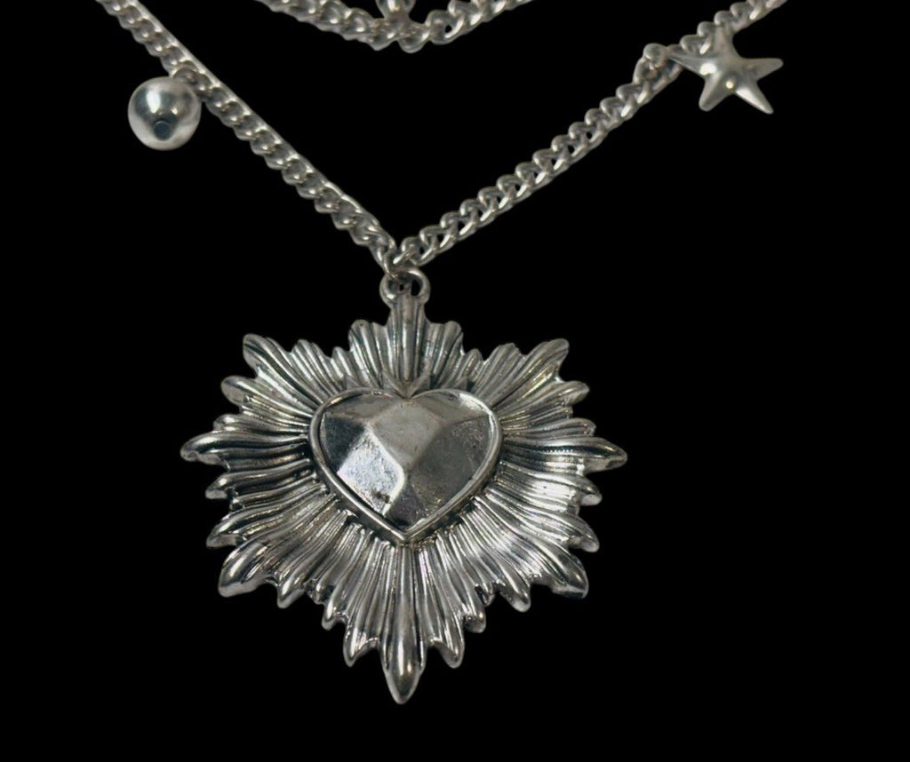 Vintage Multiple Chain Silver Tone Necklace with Charms 12'' EXCELLENT CONDITION
