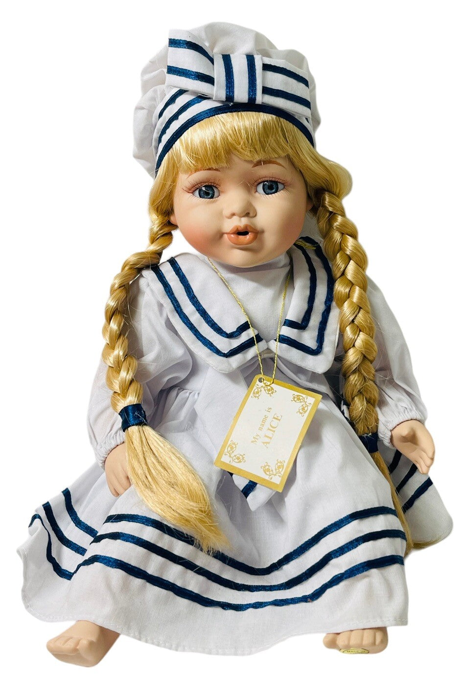 Crown Fine Porcelain Dolls 14'' “JUDY & ALICE” In A Sitting Position~Origin 1998