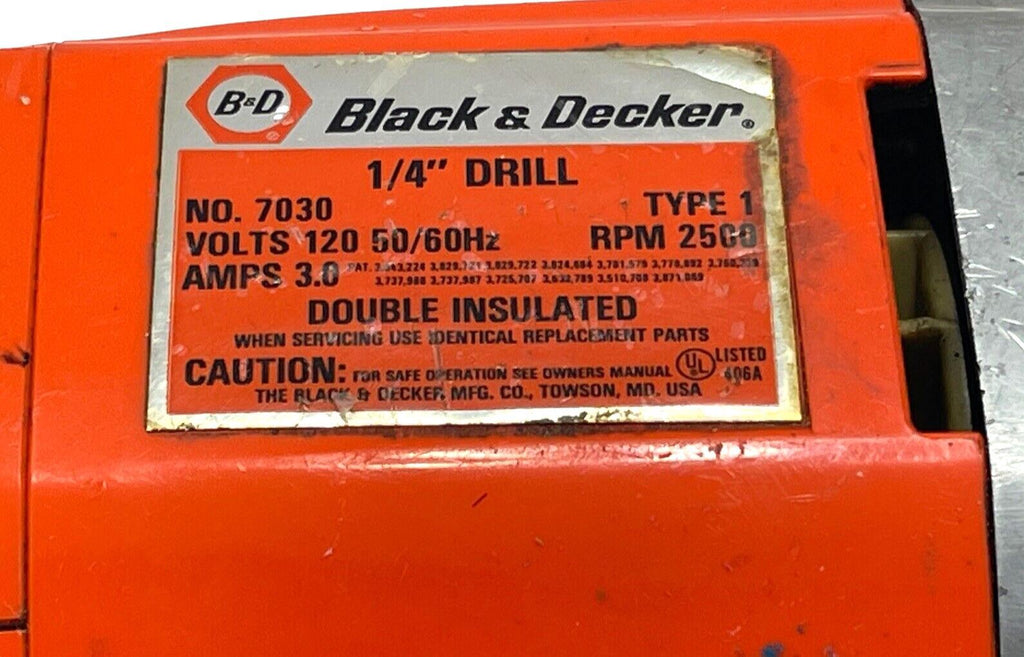 1/4 DRILL DOUBLE INSULATED (TYPE 1-AMP 3.0) by; BLACK & DECKER TESTED & WORKS