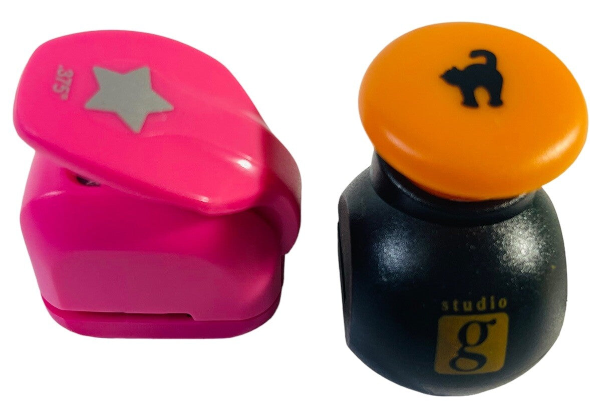 2 Mini Lever Punch “STAR & a CAT” Paper Punch Crafts, Preowned.
