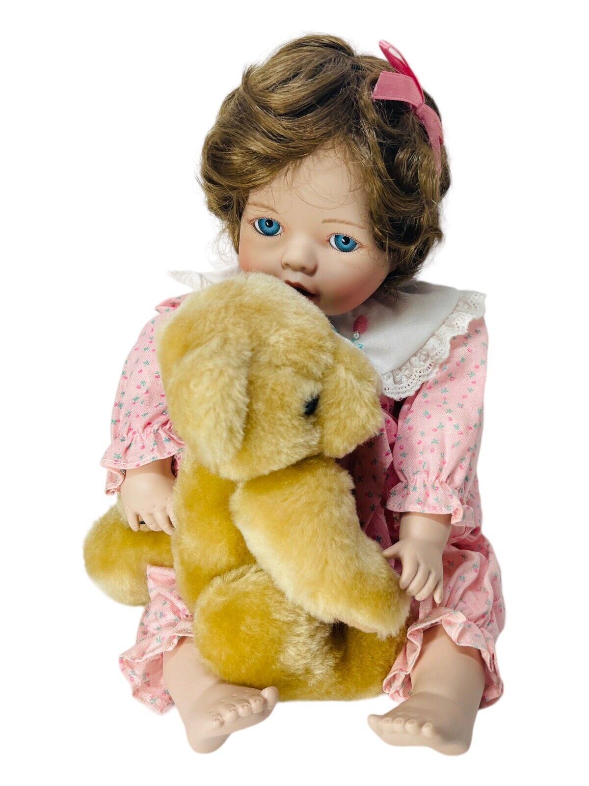PORCELAIN DOLL KAITLYN w/Teddy Bear 1993 THE ASHTON-DRAKE GALLERIES No. 2444 FB