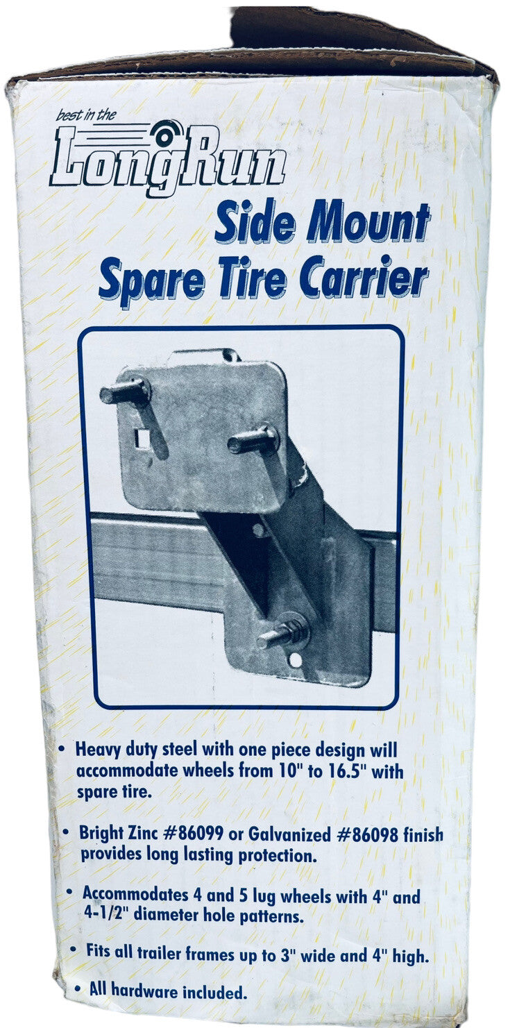 LongRun Side Mount Spare Tire Carrier Zinc Coated 86099 for Wheels 10" to 16.5"